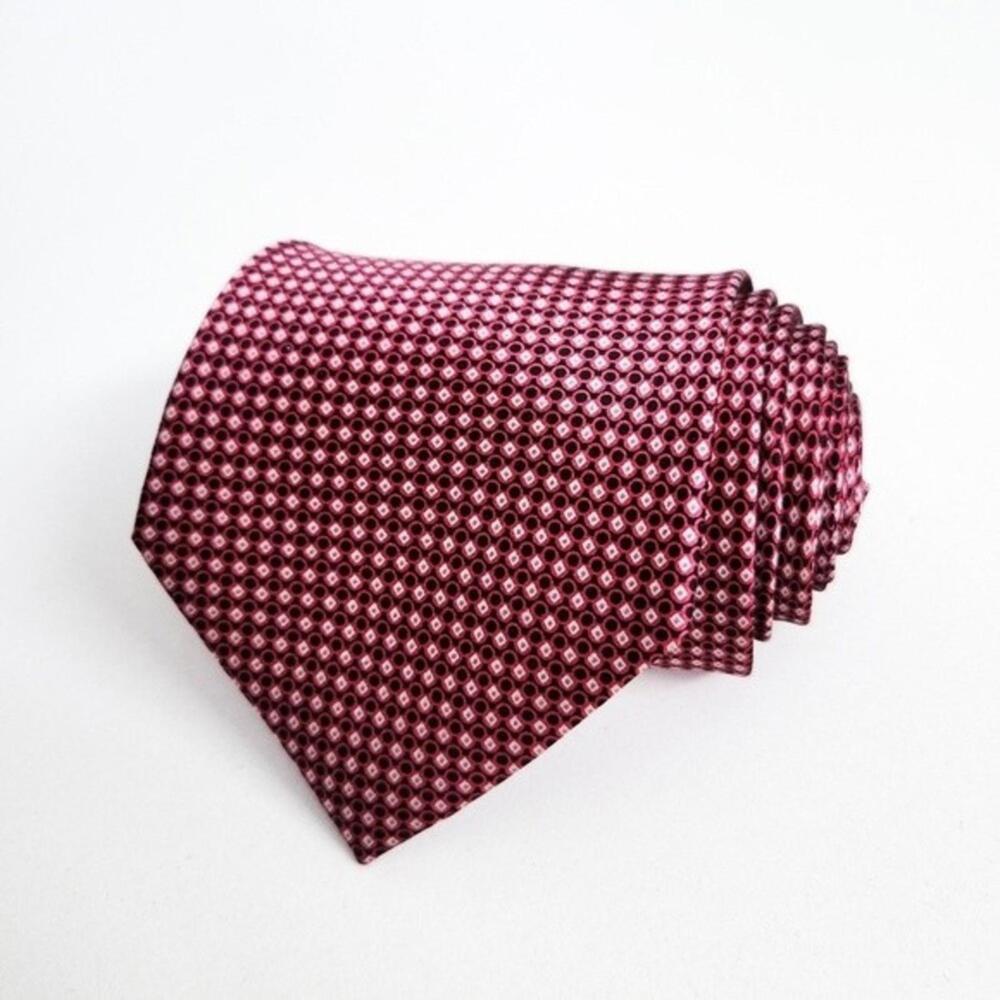 NEW Bresciani Italian Silk Tie Pattern Print Red Silver Black Necktie Mens